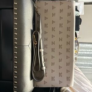 MaxMara beige clutch handbag with detachable shoulder strap